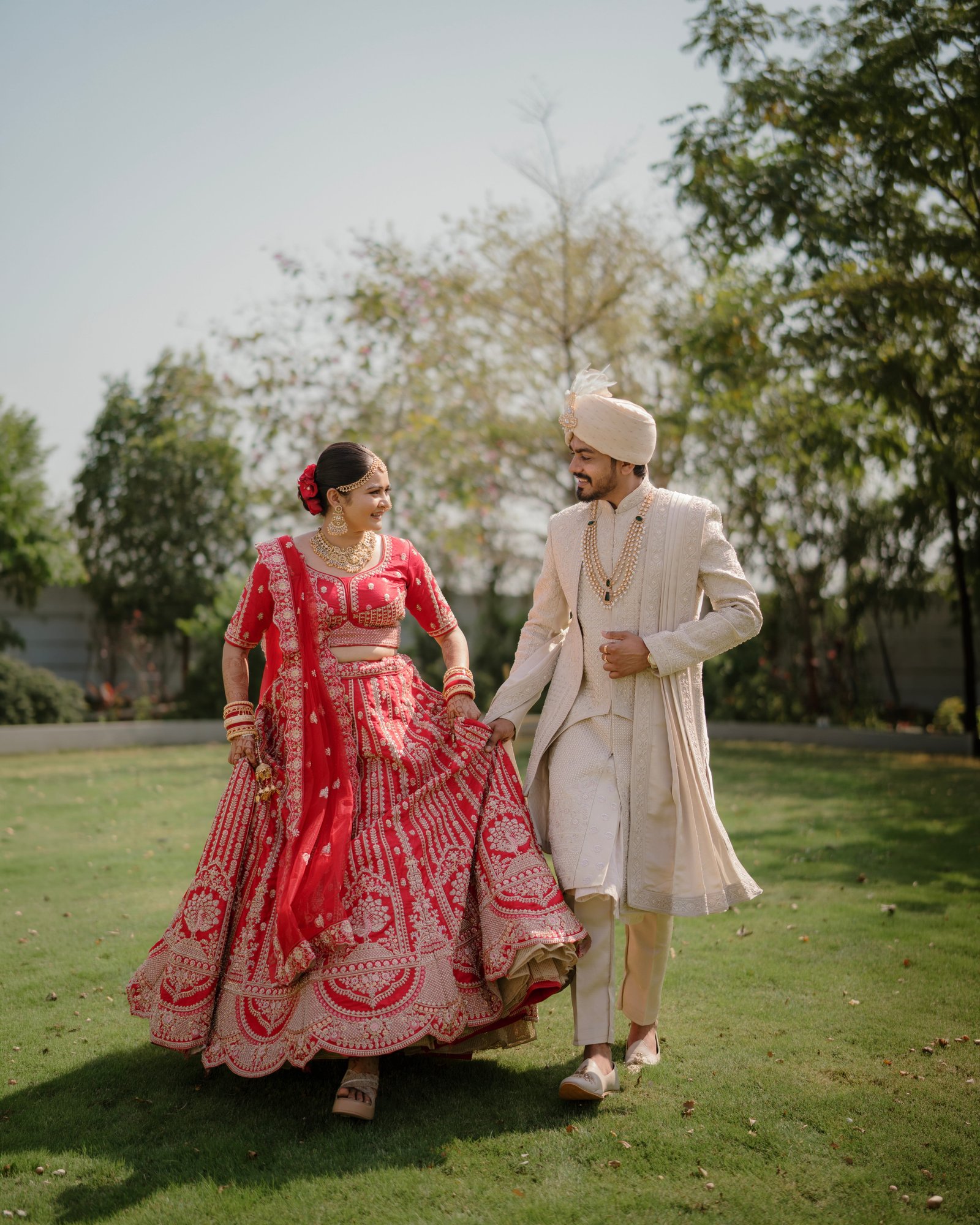 Bride and groom at European villa
